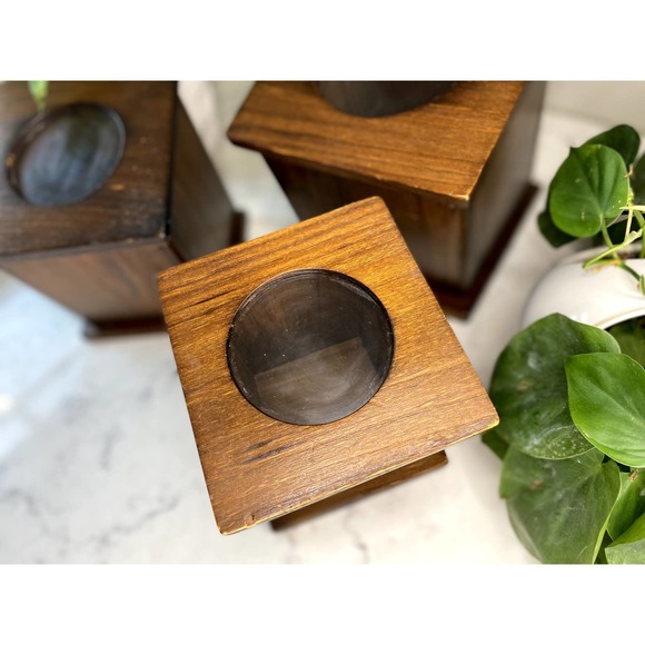 Rare One of a Kind Vintage Wooden Nesting Canisters with Acrylic Top - Set of 3 - Picture 6 of 13